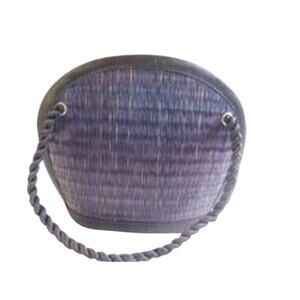 Baskets of Cambodia Deep Navy Blue Straw Purse with Black Corded Trim.